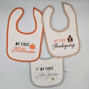 Three My First Bibs by HB Halloween Thanksgiving New Years One Size